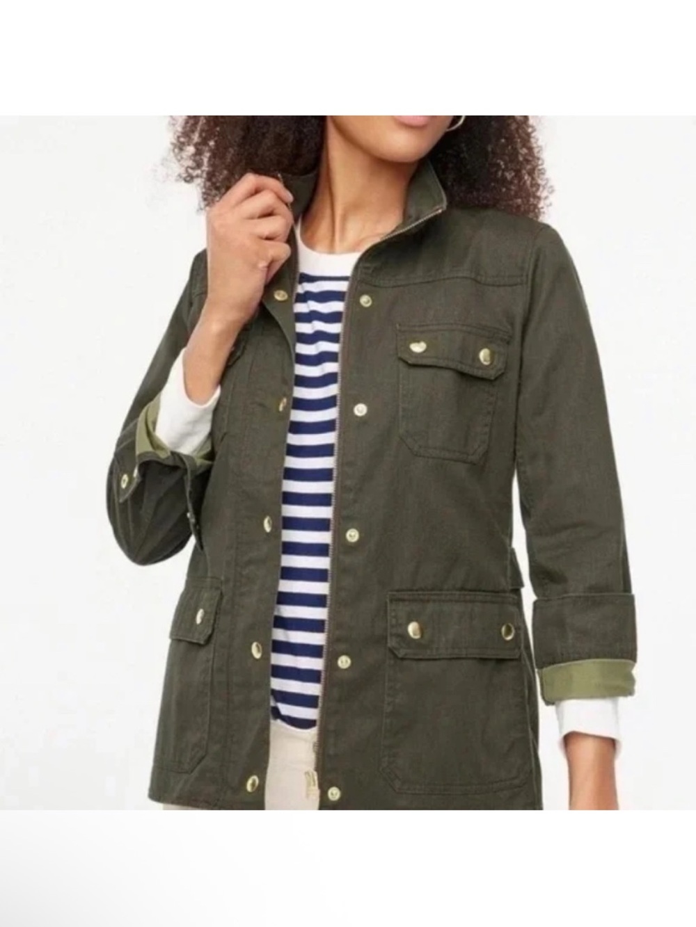 J. Crew Relaxed Boyfriend Field Jacket Waxed Coated Cotton Canvas Olive Size XS